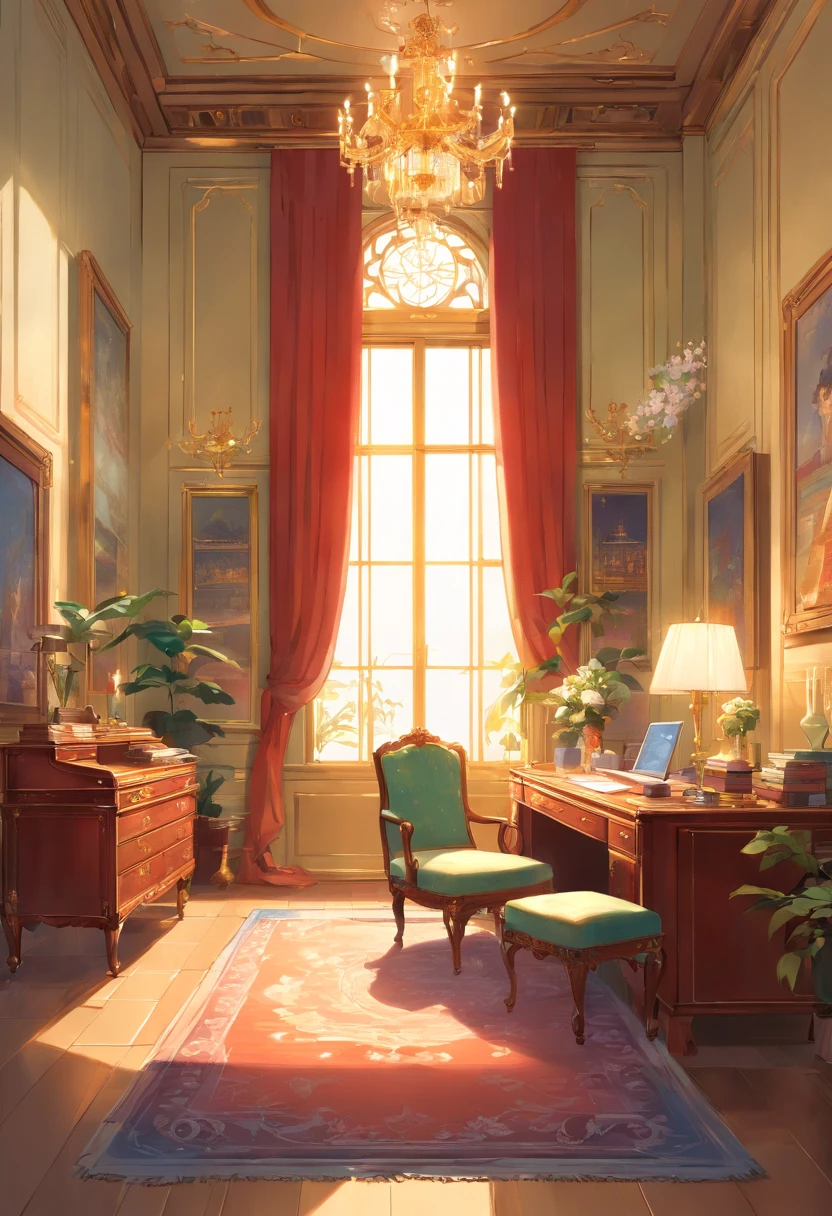 And now I felt a gentle push at the small of my back, and a tug at my hand, as if the room itself was inviting me in. “No--my shoes--” I began, but the push and the tug became firmer and I found myself stepping awkwardly across the threshold, onto the embroidered crimson velvet. The furniture was as grand as the room itself, carved and gilded and polished until it glowed in the sunlight streaming in the windows. There was an enormous bed on a dais, canopied in gold with a sheer white counterpane; the largest dressing-table I could imagine, covered with brushes and combs and cut-glass bottles of perfume and cosmetics; a writing-desk so elegant I could hardly imagine sitting at it; and rich golden velvet sofas and chairs scattered throughout the room, so that I could sit nearly anywhere if the mood suddenly struck me. I took another step into the room, my eyes wandering from the gorgeous walls to the magnificent furniture to the lofty ceiling hung with crystal chandeliers--the room was so large it needed five of them.