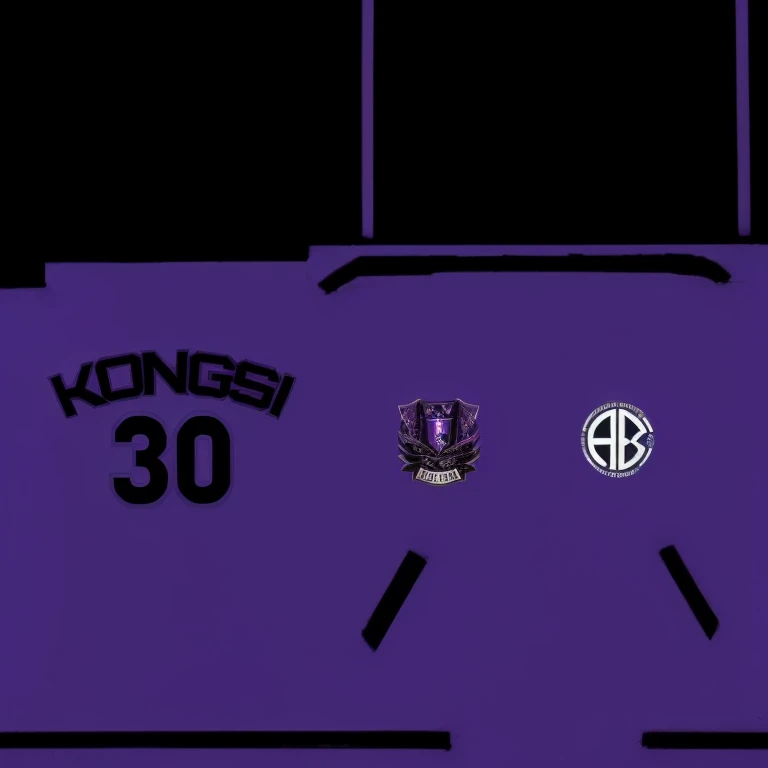 a close up of a purple And Black Varsity. 