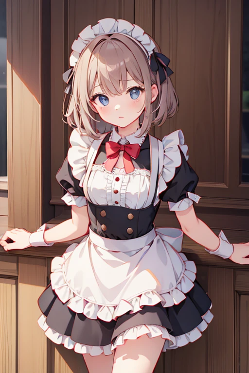 ((masterpiece, highest quality)),Crossdresser、Daughter of a man、Shortcuts、Maid clothes、mini skirt、cute、A sly pose、