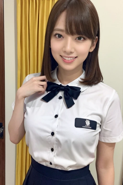 Gravure idol pose Hotel uniform White clothes high resolution Not too small bust Black Mini Skirt Skirts should be shortened