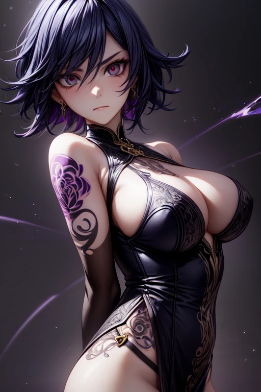 Tattoo girl, very beautiful, Murderous, handsome, betrayal, anger, dark background, 8K, Dynamic wallpaper, very delicate, Very dense