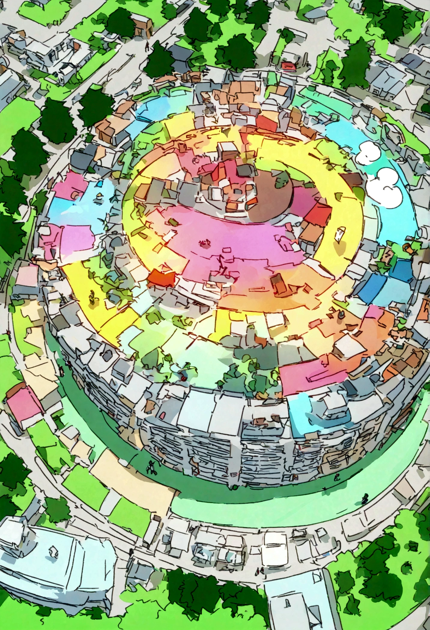 Students on campus are positive and the background is bright、Colorful VR usage、Cartoon image of a student drawing a student in AR using a drone、Mapping tool for students with campus background