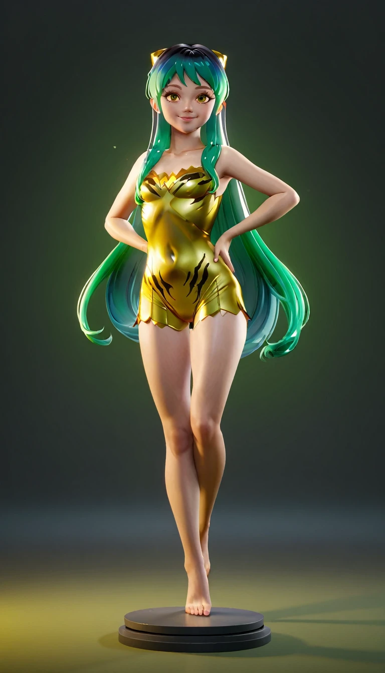lum,(masterpiece, best quality:1.2), 1girl, jade hair，solo,front view，smile ,realistic，3d，Unreal Engine 5，skin texture，stand pose，anatomical correct：2，fullbody：2