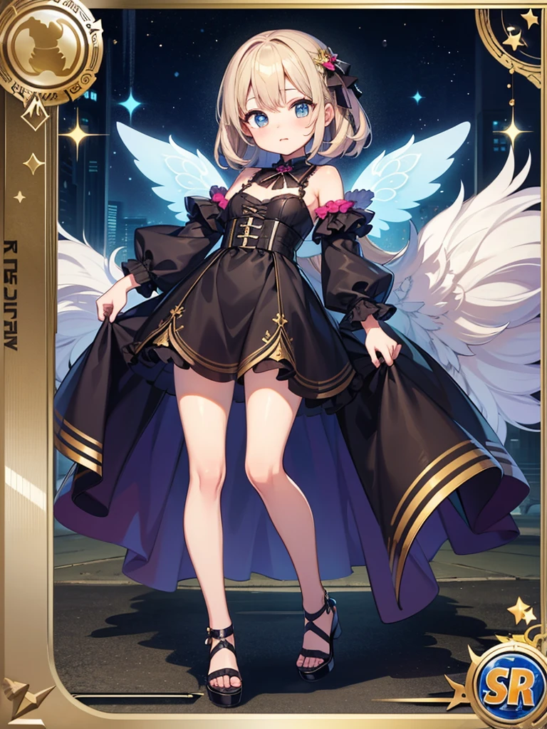 1girl、vtuber-fullbody、Standing in front of the viewer、highest quality、Masterpiece、Official Art、Super detailed、The best composition、Star Fairy, Angel's wing, 白髪short hair、, hair band, short hair, dress, Frills, Blue eyes, blue dress,Star horn , Are standing 、Cute clothes with designs no one has ever seen before、Simple white background、