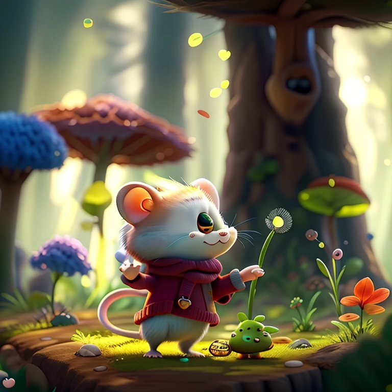 A little mouse standing in the grass, Cute digital painting, Cute digital art, Lovely detailed digital art, MapleStory Mouse, Cute mouse Pokémon, Cute 3d rendering, Digital Cartoon Art, Beautiful digital artwork, Cute forest creatures, Fantasy painting，Lovely, Magic concept art, Epic Concept Art. Bokeh, Anthropomorphic mouse
