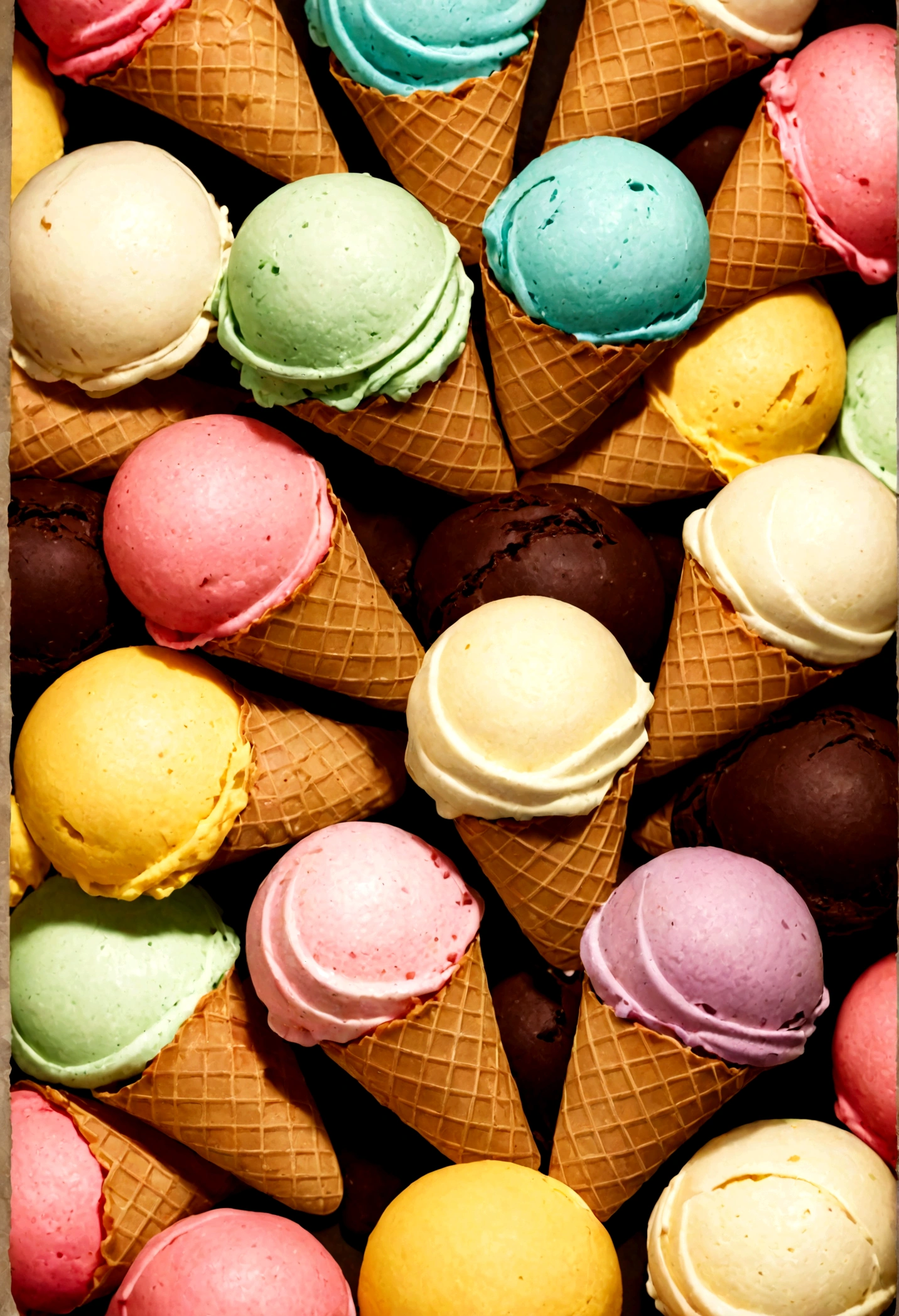 Wide-angle lens shooting，photography，close up，Colorful ice cream，Super Resolution，Blockbuster，Extreme light，胶片photography，Vintage texture