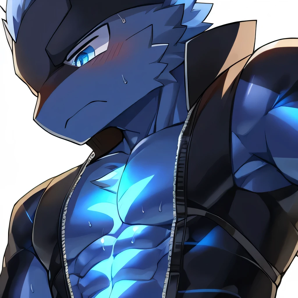 Thin macho western black dragon abs Hollow abs body suit thick arms chest rig 、sweaty skin glow profile Wearily short of breath Chemo shota
have a blue eyes Tired look jacket