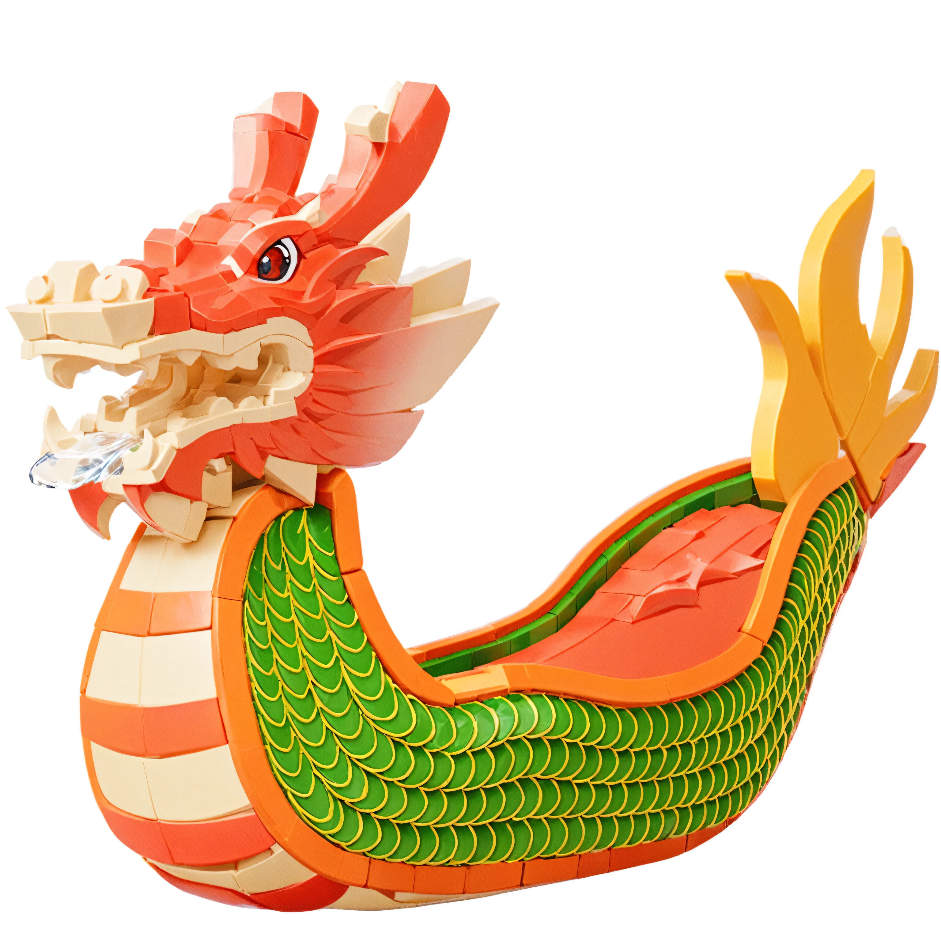 Dragon boat built with Lego bricks，Faucet，Chinese Traditional Festivals，White background