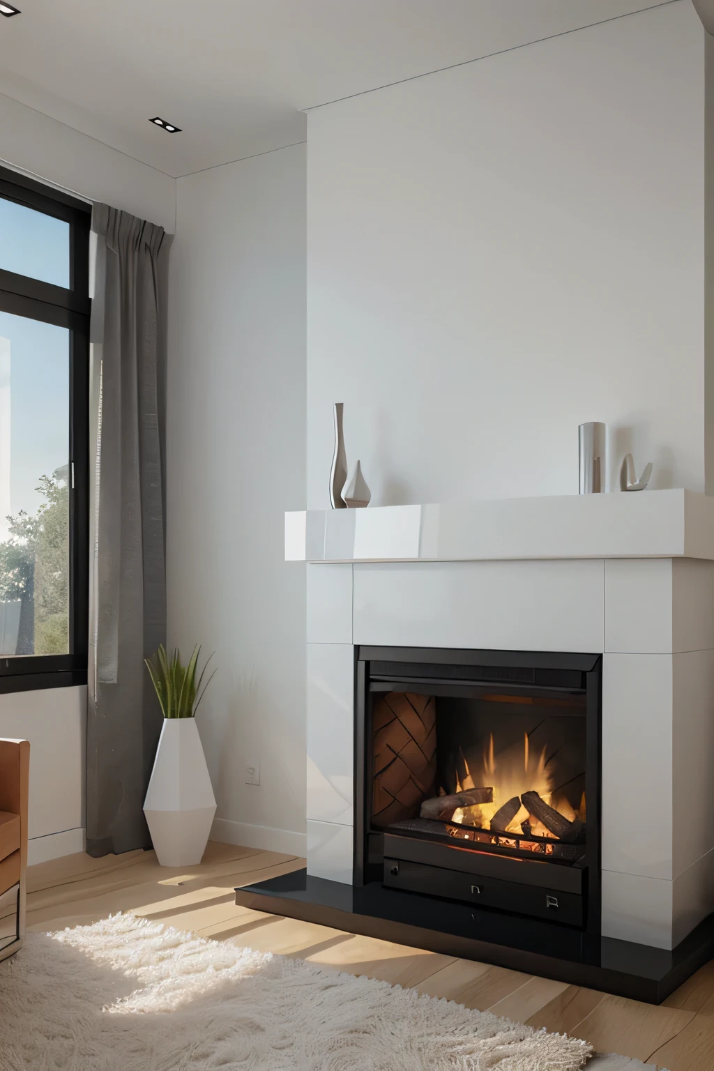 Professional 3d architecture rendering design of modern and minimal fireplace