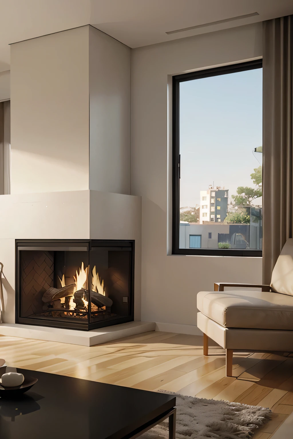 Professional 3d architecture rendering design of modern and minimal fireplace