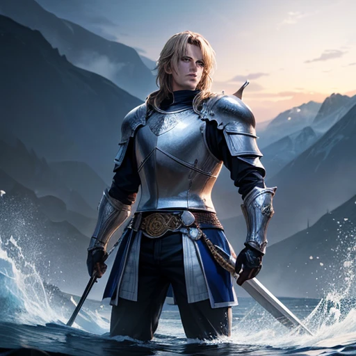 (masterpiece, 4K resolution, Ultra-realistic, Very detailed), (Theme of the Knights of the Zodiac, Charismatic, There's a girl on top of the city, Sagittarius Knight in Golden Armor, She's a superhero), [ ((20 years), (Long Green Hair:1.2), whole body, (Green Eyes:1.2), ((Fighting Pose),A show of force), ((Sandy urban environment):0.8)| (Cityscape, At night, Dynamic Light), (full moon))