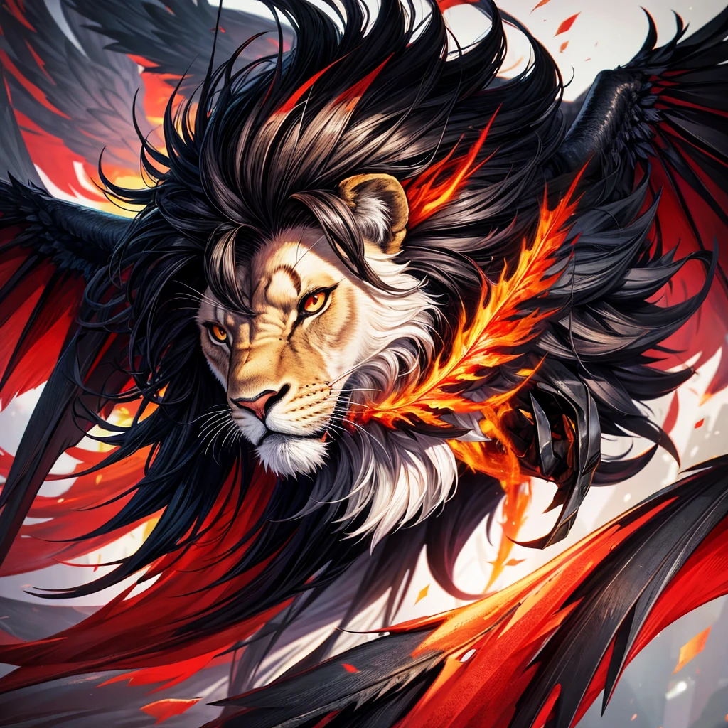 Lion, Black Hair, Red eyes, wing, Very monstrous