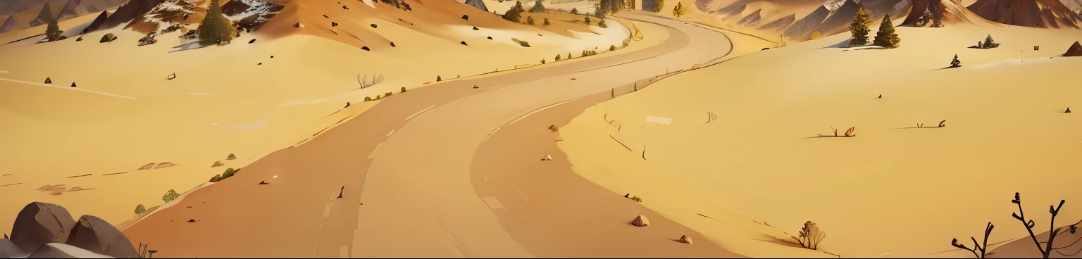 The overall picture is pure，Mountains of different sizes，No buildings，Pure natural environment，Clean picture，Deserted mountain road，Barren mountain road，Vertical Image，Cartoon，Isometric 2D Game Art， masterpiece， Super detailed good quality