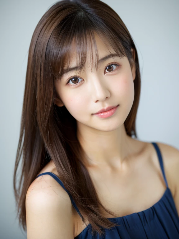 ((cute日本の女の子、Beautiful Japanese Girl、One Girl、Not clear、19 years old、ponytail、Highly detailed face and skin texture、Sophistication、Ultra detailed face、Ultra-detailed eyes、blusher、blush、cheek、ピンクのcheekを塗った頬、Woman close up、breast enhancement、frontageを向いている顔、frontageを向いている体、Looking into the camera、frontage、cute、Smooth white skin、Transparent to the touch、))、(Dark brown hair、Bans)、Beautiful woman with perfect style：1.4、Japanese Model、Young Gravure Idol、若いcuteグラビアアイドル、リアルなYoung Gravure Idol、Sophisticationされたグラビアアイドル、((highest quality、In 8K、masterpiece:1.3、１photograph))、(4K、RAW photographgraphy、highest quality)、(Realistic、フォトRealistic:1.37)、Putting people behind the screen、Natural soft light、Upper body and head、