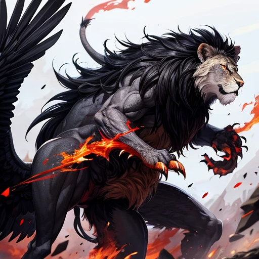 Lion, Black Hair, Red eyes, wing, Very monstrous