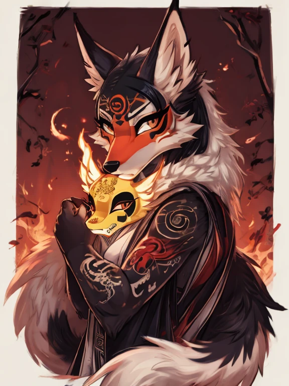 Solo una Mascara de kitsune, yokai mask, tatoo style