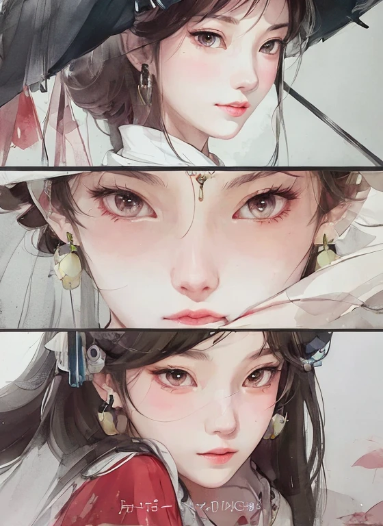 There are six photos of women holding long umbrellas, arte no estilo de guweiz, guweiz, Beautiful character painting, guweiz em Artstation Pixiv, guweiz em Pixiv ArtStation, Great anime face portraits, Beautiful digital art, Wop Rostus, Detailed digital anime art, obra-prima guweiz
