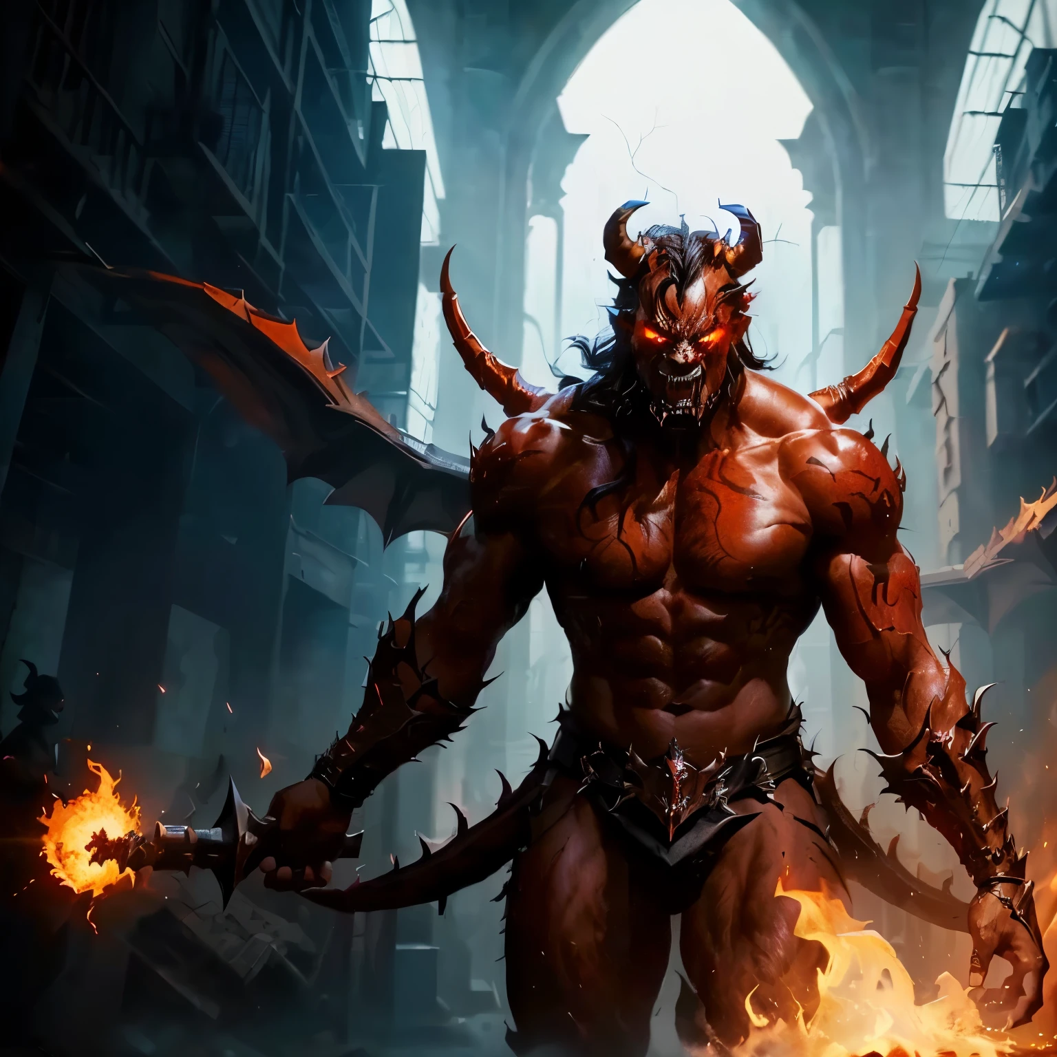 demonic demon with fire in his hands in a dark alley, muscled humanoid balrog demon, fit male demon with white horns, demon male, demon lord, man male demon, diablo digital concept art, human male demon, demon berserker, diablo concept art, tiefling, demon soul concept art, fat ripped satanic creature, fat ripped satan, fire demon