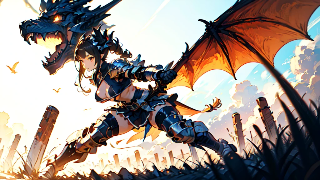 1females\(cute,kawaii,small kid,breast,hair color cosmic,braid hair,messy hair,eye color cosmic,big eyes,magical girl costume,smirk,colorful,dynamic pose,wings on back,breast,kawaii dragon knight,2dragon wings from waist,dynamic pose,(fighting stance:1.2),(holding large sword:1.3),(muscular:1.1),mad face,abs,leg muscles,arm muscles/),background/(in the sky,shiny,palace,war fire\), BREAK ,quality\(8k,wallpaper of extremely detailed CG unit, ​masterpiece,hight resolution,top-quality,top-quality real texture skin,hyper realisitic,increase the resolution,RAW photos,best qualtiy,highly detailed,the wallpaper,cinematic lighting,ray trace,golden ratio\),(dynamic angle:1.4),[nsfw:2.0],(long shot:1.5),(wide shot),(landscape:0.5),dynamic angle,close up sword