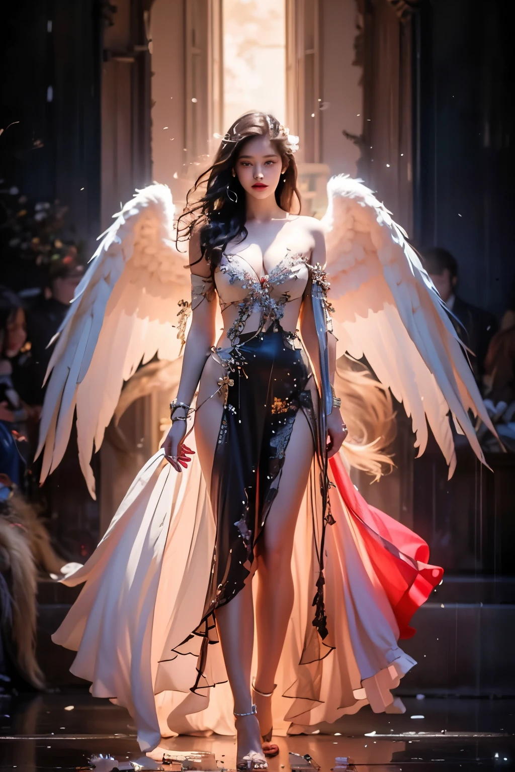 Realistic,Masterpiece,18 - year - old beautiful girl and monster,pearl - **** eyes,extremely delicate facial depiction,heavy rain,crazy body movements,exaggerated perspective,poster,androgyny,fashion,dramatic lighting,strong tones,distortion style,32k UHD,chinese girls,(full_body:1.1),phone_screen,,Damp black hair,Covered in sweat,Devil figure,slim,Front convex and back curved,Perfect body,的Very detailed details of the face,Clear facial features,Fair and delicate skin,long legs,Avoid changing the facial features of the reference image,Perfect facial features,Very detailed details of the face,Glowing eyes,Big breasts,Cleavage,clavicle,Light arm,Bare legs,Black over the knee,Perfect body proportions,Long legs,Devil figure,Real skin texture,Glowing translucent skin,Real skin pores,Perfect hands,Perfect hands臂,Perfect hands指,Perfect legs,Perfect feet,Perfect feet趾,Avoid all kinds of hair,Avoid human anatomy errors,No clothes,Avoid skirts