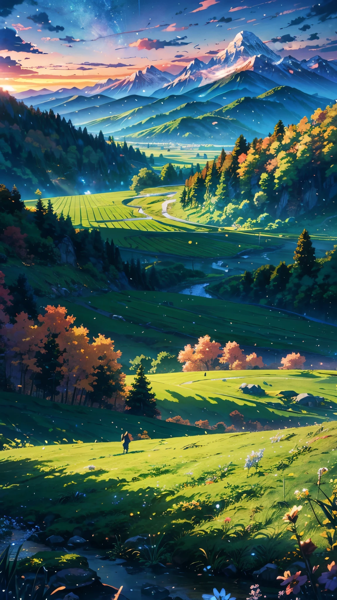anime landscape with a mountain and a valley in the distance, anime countryside landscape, anime landscape wallpaper, beautiful anime scenery, detailed scenery —width 672, anime nature, anime landscape, anime background art, scenery artwork, anime nature wallpap, anime beautiful peace scene, 4k highly detailed digital art, beautiful art uhd 4 k, beautiful summer landscape, amazing wallpaper