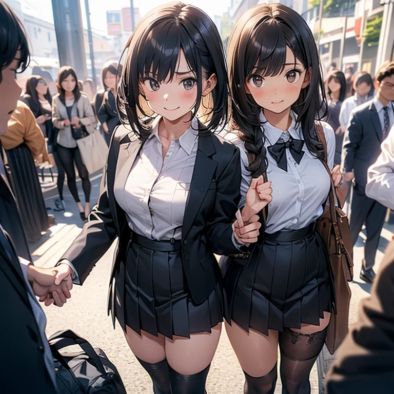 Brown Hair、Staring at the audience　　　Black suspenders　　　bulging big breasts　　 　 　　　wall: 　Black mini skirt　garter　　　　　　sight　　　Small face　Bans 　　　holster　　　Beautiful woman　　Show your hand　　レッグholster ベッドに横たわる　　sight 　Black boots panty shot　Taunt　side　side汗　I 　Black Suit　　Black jacket　Black trousers　White dress shirt