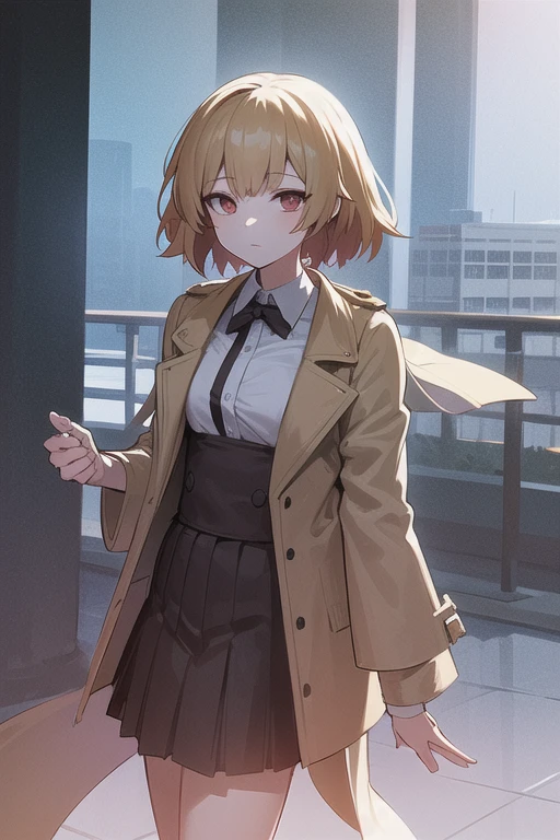 Create appearance for a character from the Japanese anime Boku no Hero blonde with red eyes medium hair with bangs Honey-colored hair