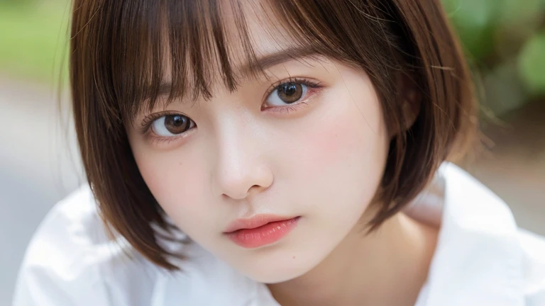 (Bob Cut Hair:1.2),(Wearing school uniform:1.2),1 girl,Japanese,21 years old,(Small breasts:1.3),(highest quality,masterpiece:1.3,超A high resolution,),(Ultra-detailed,Caustics),(Photorealistic:1.4,RAW shooting,)Ultra-Realistic Capture,Very detailed,High resolution 16K human skin close-up。 Natural skin texture、,Pores、、It needs to be detailed enough to be easily identifiable。 Skin should be even-toned and healthy looking。 Use natural light and colour, Sad expression, Looking at the camera, Perfect dynamic composition, Outdoor