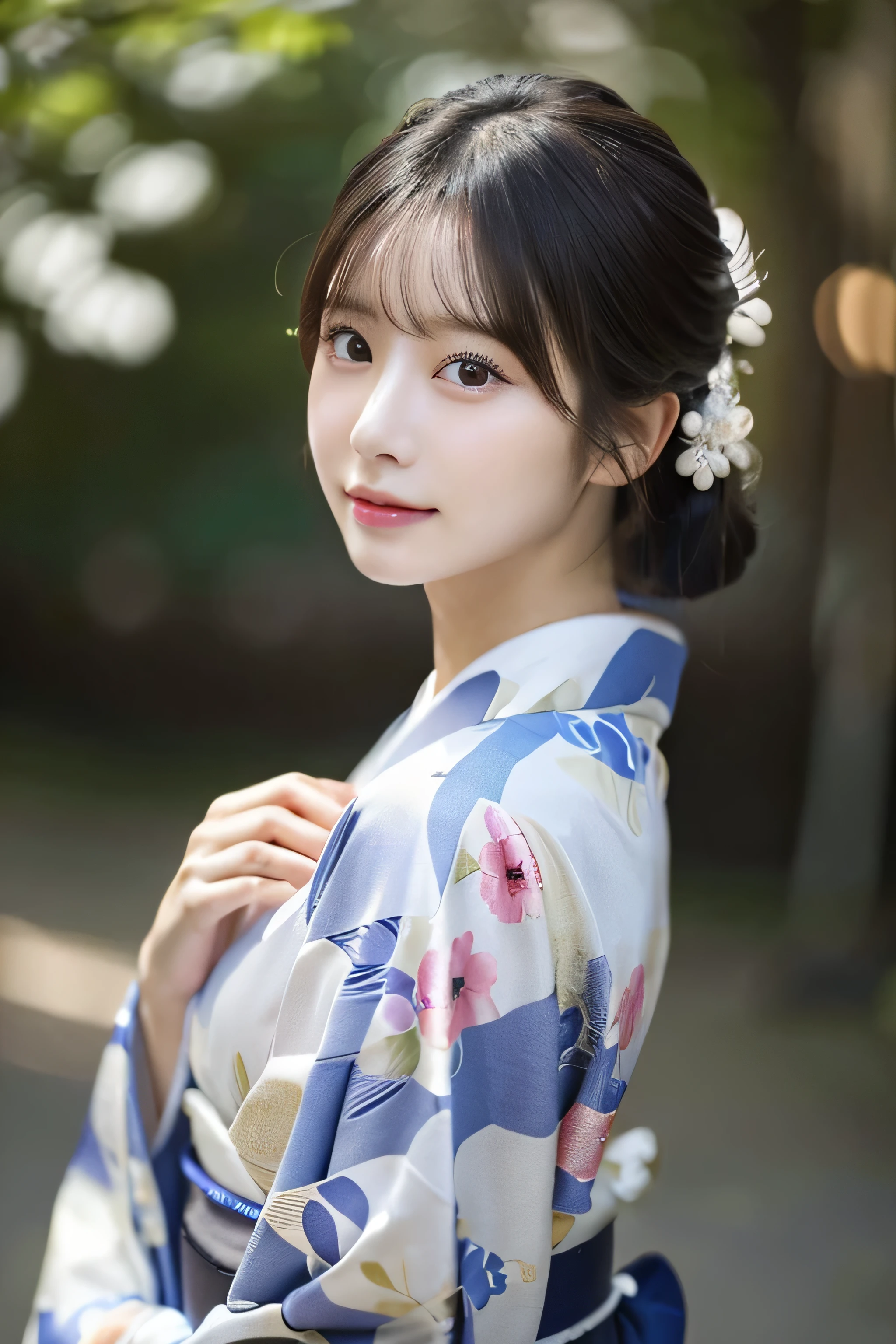 (Kimono)、((35 year old))、randome pose、(top-quality,​masterpiece:1.3,超A high resolution,),(ultra-detailliert,Caustics),(Photorealsitic:1.4,RAW shooting,)Ultra-realistic capture,A highly detailed,High resolution 16K human skin closeup、 Skin texture is natural、、The skin looks healthy with an even tone、 Use natural light and color,1 girl,japanes,,kawaii,A dark-haired,Middle hair,,smil,,(depth of fields、chromatic abberation、、Wide range of lighting、Natural Shading、)、