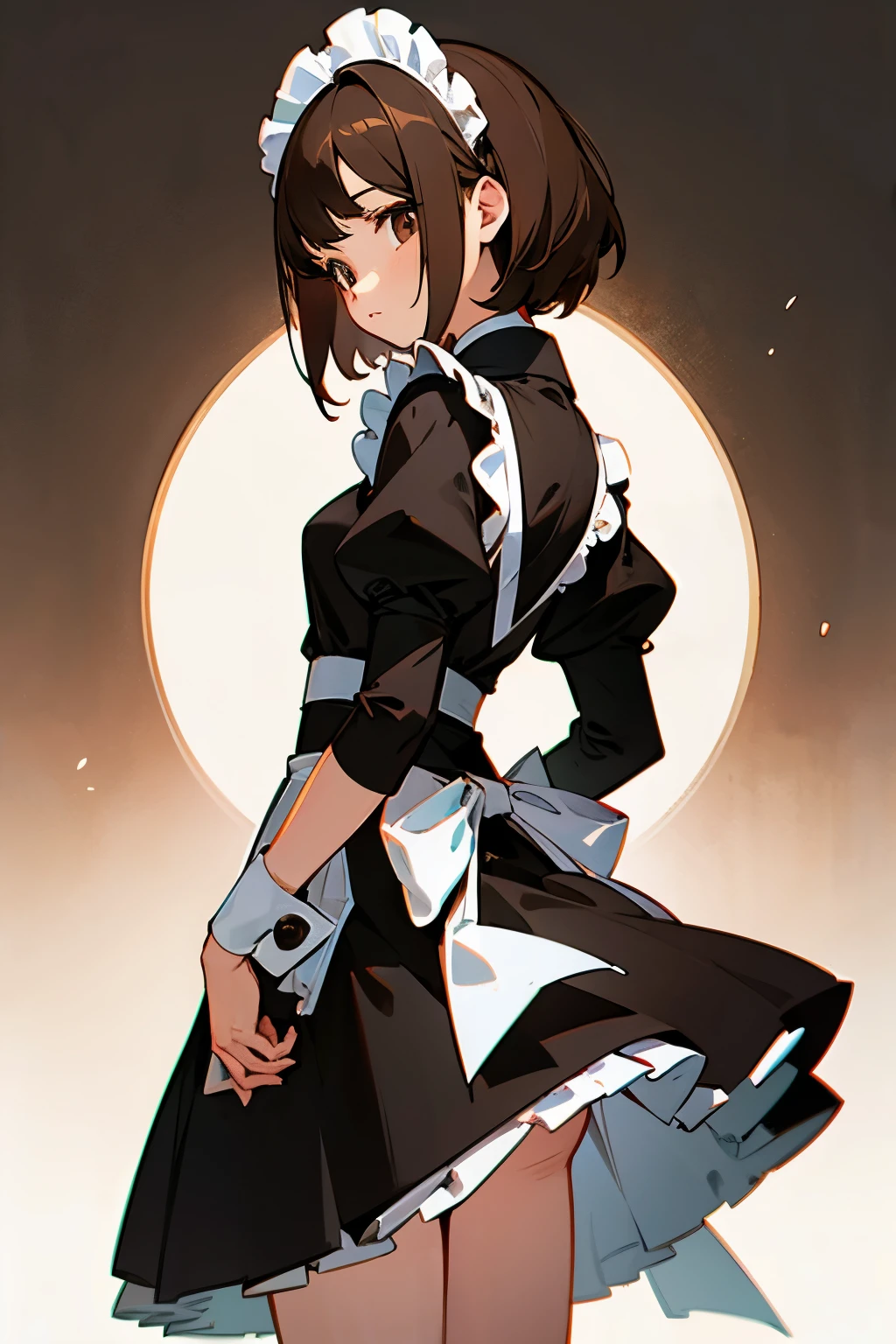Girl, short brown hair, maid uniform, short skirt, ,
