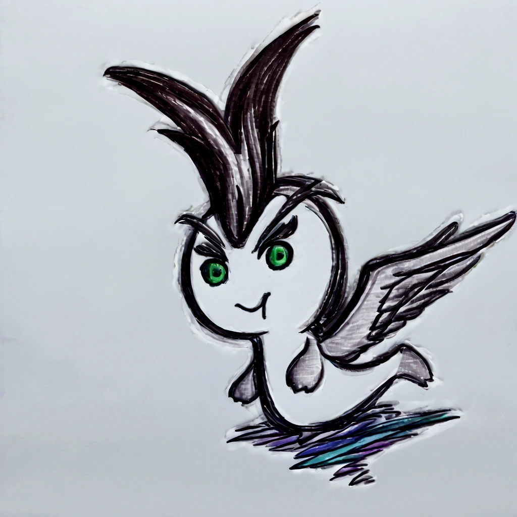 reimagine this animal that doesn't exist, tem a pele de seu corpo rosa e olhos chibi, asas de anjo, cabelo estilo moicano simples, enhance image, remove noise, place the sky with aurora borealis in the background, colorful, epic, vfx