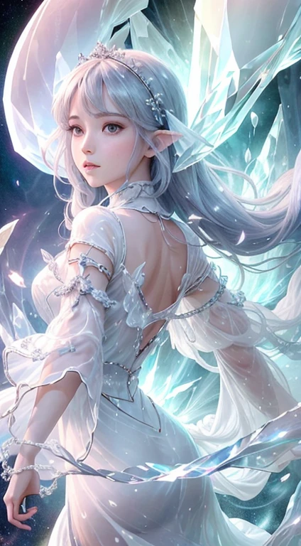 (masterpiece, Highest品質, Highest, Official Art, beautifully、beautiful, Long exposure: 1.2), Smooth movement, Attractive patterns, 1 girl, (Long dress with sleeves: 1.3), (((White clothes) )), Upper Body close-up, Expose your shoulders, Chinese Girl, blush, Black lob hair, Portraiture, alone, Upper Body, Looking at the observer, Detailed Background, Detailed face, (Crystal AI, Crystal Theme:1.1), Elemental Wind Elf, Rotating wind, Controlling the Wind, White crystal clothes, Dynamic pose, Suspended particles, Mysterious Mechanism, whirlwind, vapor, whirlwind in the background, White Tone, whirlwind, Mysterious atmosphere,
