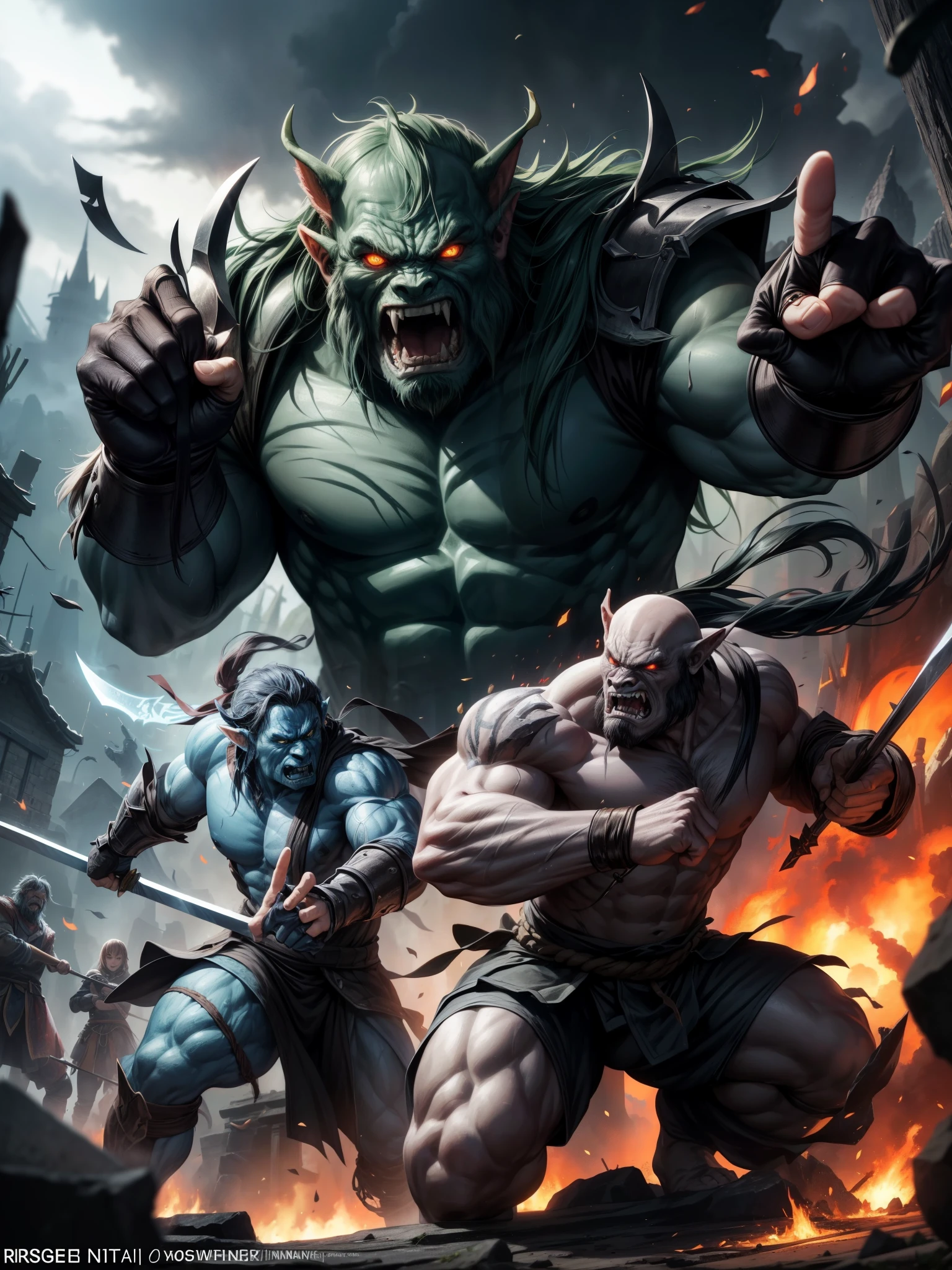 Orcs、They are powerful and fearsome creatures that often appear in fantasy worlds。その特徴的なAppearanceと性格は、portrayed as a hostile entity in many stories。

### **Appearance**
オークのAppearanceは、Bigger than humans、Muscular and powerful。Their skin is dark green、grey、Alsoは茶色で覆われており、It's rough and rough。The face of an orc is barbaric、Wide nose、Sharp Fangs、And their red shining eyes are characteristic。Their hair is black、Coarse hairs often grow sparsely。the ears are pointed,、Has a keen sense of hearing。

### **Outfits and weapons**
What is the orc costume、It specializes in combat。From simple equipment with an emphasis on ease of movement、Even heavy metal armor、There are various styles。What is their equipment、There are many looted items and things we have made ourselves、The weapons are equally diverse。Giant battle axe、Sticks、sword、and sometimes they use spears and bows。Even though the Orc's weapons are crude、It has excellent strength and durability。

### **Personality and Action**
Orcs、It's a race that loves battle and conquest。They are aggressive and cruel、egocentric、I believe power is everything。in their society、Force and violence are regarded as the most important values、The weak are eliminated。Orcs集団で行動し、Attack other races and loot resources。their invasion was premeditated、led by a strong leader。

### **Residence**
Orcs、underground caves and wastelands、Deep in the woods, etc.、They live far away from human settlements。彼らのResidenceは粗雑で、Use stone and wood to build simple structures。Where is an oak's residence、It's built like a fortress with an emphasis on defense、There are traps and defensive equipment in place to eliminate intruders。

### **Culture and social structure**
What is the social structure of orcs、It's based on a strict class system。the most powerful orc reigns supreme as leader、You can follow other orcs through strength and violence。their culture is centered around battle and conquest、Honor and glory as a warrior are most respected。Orcs、Dominate other races through wars、It aims to expand its territory。

### **Faith and legends**
Orcs、Our own god々I believe in、These gods々I pray for victory in battle。Their religion praises war and destruction、I regard shedding blood as sacred。Also、There are shamans and sorcerers among orcs、They use their magical powers to assist in battles。

Orcs、It is an entity that symbolizes power and violence in a fantasy world。What is that mighty body and barbaric personality、It brings tension and danger to the story、It will be the greatest challenge for the brave。Their presence is、It symbolizes the race for survival in a world where power rules、It depicts a fierce world where strength and cruelty intersect。