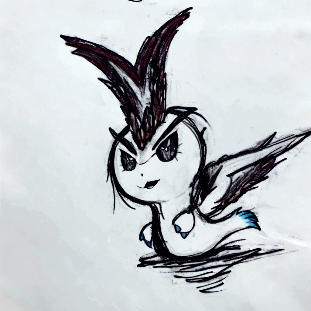 use the image as reference, crie um personagem semelhante aos worms, mas com olhos de chibi, pele cor de rosa, cabelo estiloso moicano com mechas, asas de anjo, inspirado em Sugimura Jihei, conceptual mysterious pokemon, inspirado no Mestre Kanbun, epic, vfx