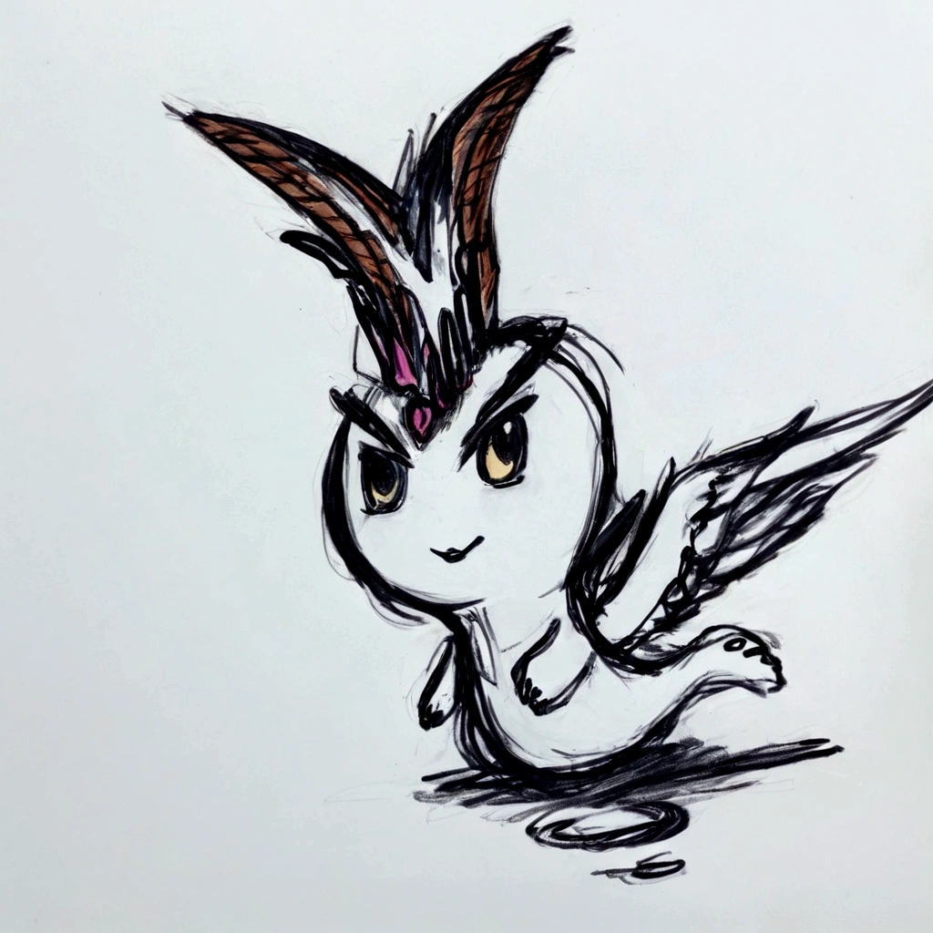 personagem noe stilo digimon, colorido, worms, asas de anjo, cabelo estiloso
