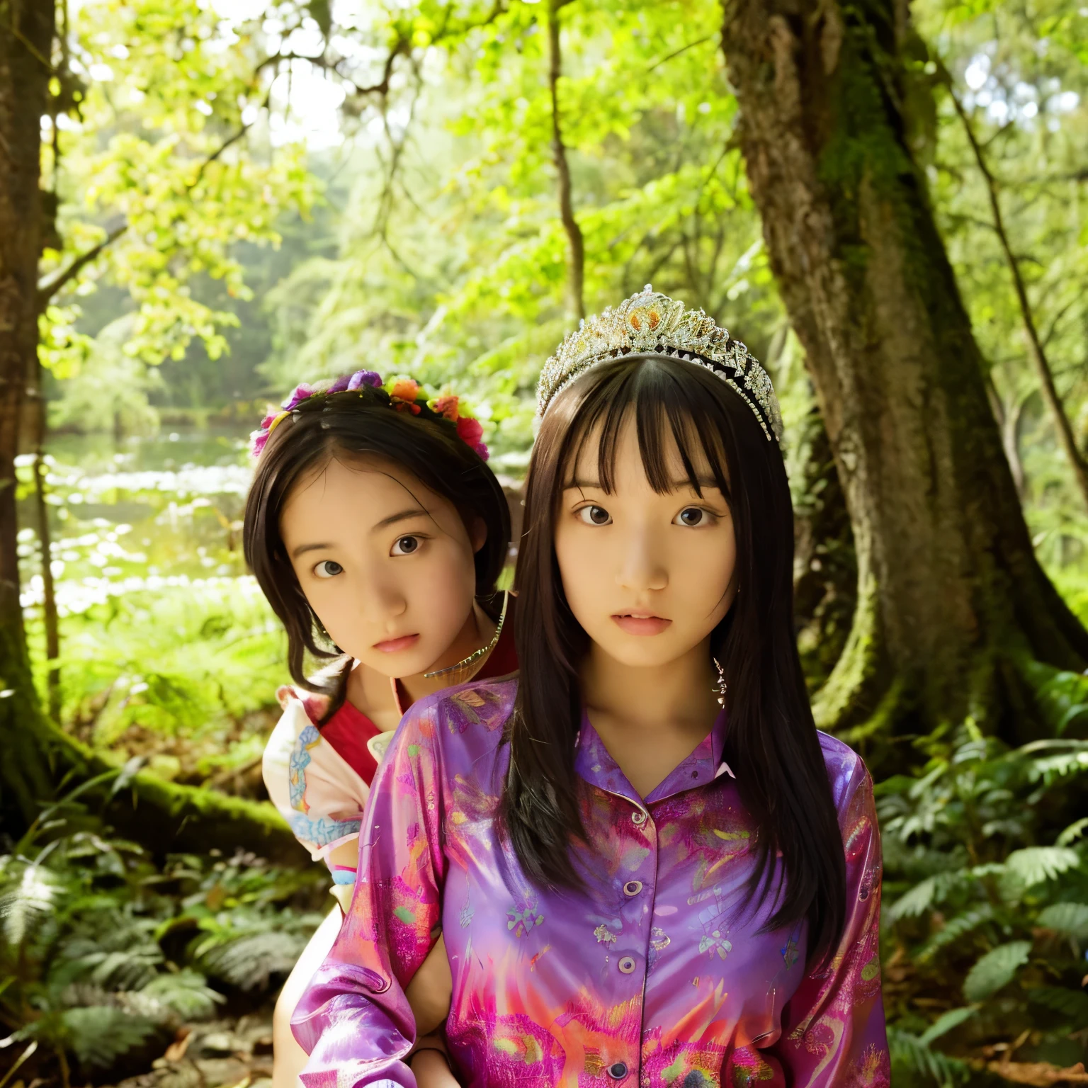 Princess and psychedelic girl in nature