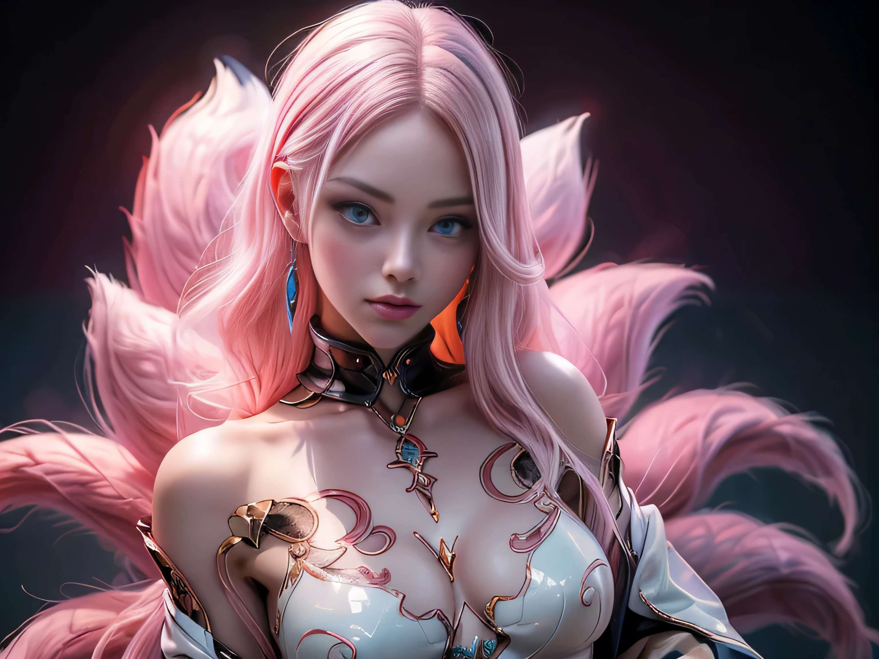 (Best Quality, 8K, Masterpiece, HDR, Soft Lighting, Picture Perfect, Realistic, Vivid), Nine tails of snow white fox(1.0), milk fox tail(1.0), nine tailed fox, anime girl with pink hair and pink, dressed in sexy leather suit, beautiful fantasy anime, very beautiful and cute fox girl, pink flower rain, background blur, anime fantasy, work in the style of Gouves, realistic:1.37, view from above, lies in pink flowers, horizontal view, (ultra high quality fantasy art), masterpiece, male model, ultra high quality female character designs, anime art with 8k development, realistic anime art, highest quality wallpaper illustrations, complex ultra high quality accurate female characters faces, high quality design and accurate physics (super-quality fantasy style)), art, dark fantasy)) Style), masterpieces, super-quality characters, anime resolution - 8K, realistic anime art, wallpapers with the highest quality illustrations, ultra-high detail of faces, high-quality design and physics accuracy), color, depth of field, shadows, ray tracing, production of high-quality computer wallpapers and 8K resolution, (Accurate simulation of the interaction of light and materials)], [High-quality detailed hair [More about beautiful and shiny red hair]], (Beautifully detailed hands [perfect fingers [Perfect nails]], (perfect anatomy (perfect proportions)))) [[Full length]], [Perfect color combination (Accurate imitation of the interaction of light and material)], [art that conveys the meaning of the story ]