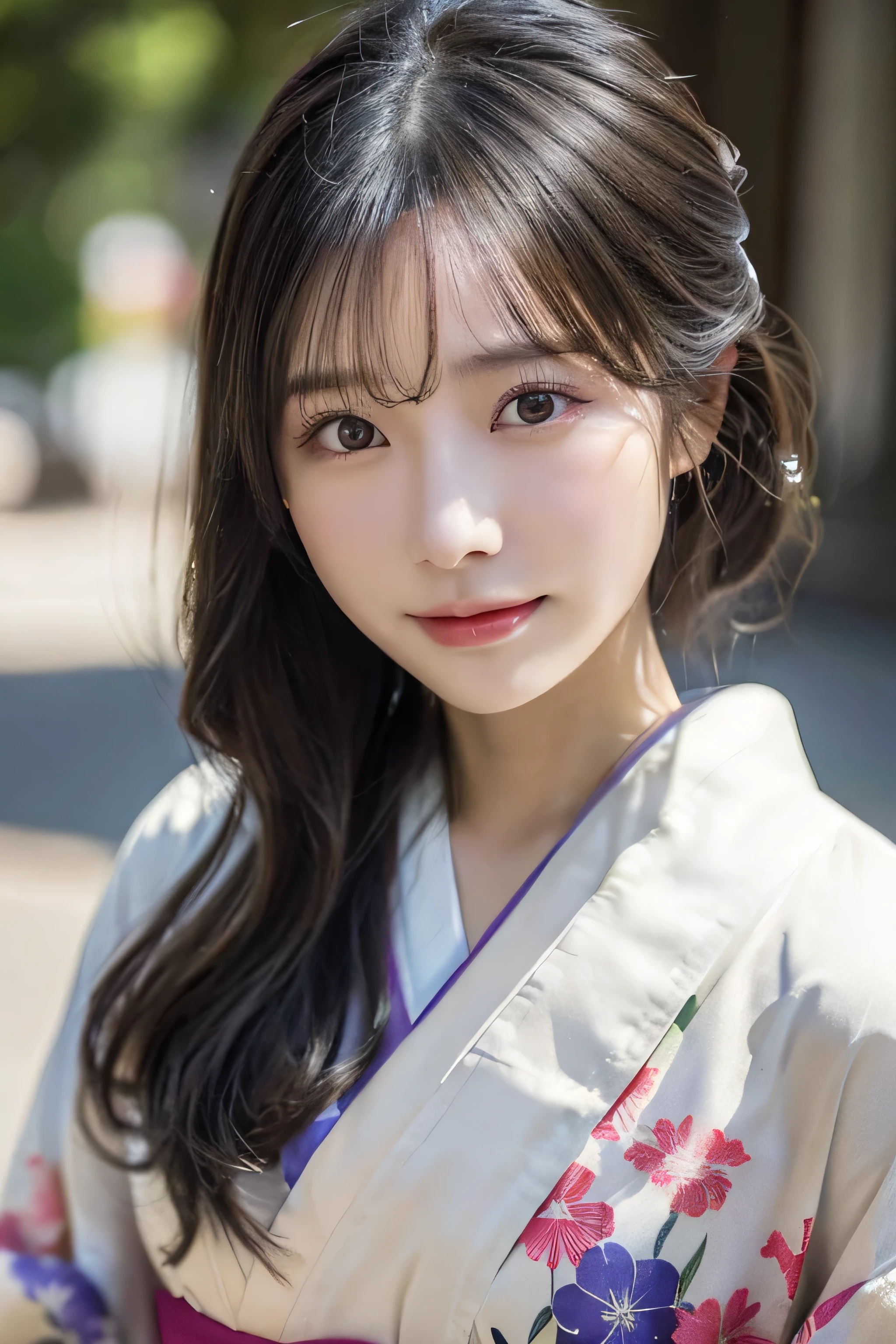 (Kimono)、((35 year old))、randome pose、(top-quality,​masterpiece:1.3,超A high resolution,),(ultra-detailliert,Caustics),(Photorealsitic:1.4,RAW shooting,)Ultra-realistic capture,A highly detailed,High resolution 16K human skin closeup、 Skin texture is natural、、The skin looks healthy with an even tone、 Use natural light and color,1 girl,japanes,,kawaii,A dark-haired,Middle hair,,smil,,(depth of fields、chromatic abberation、、Wide range of lighting、Natural Shading、)、