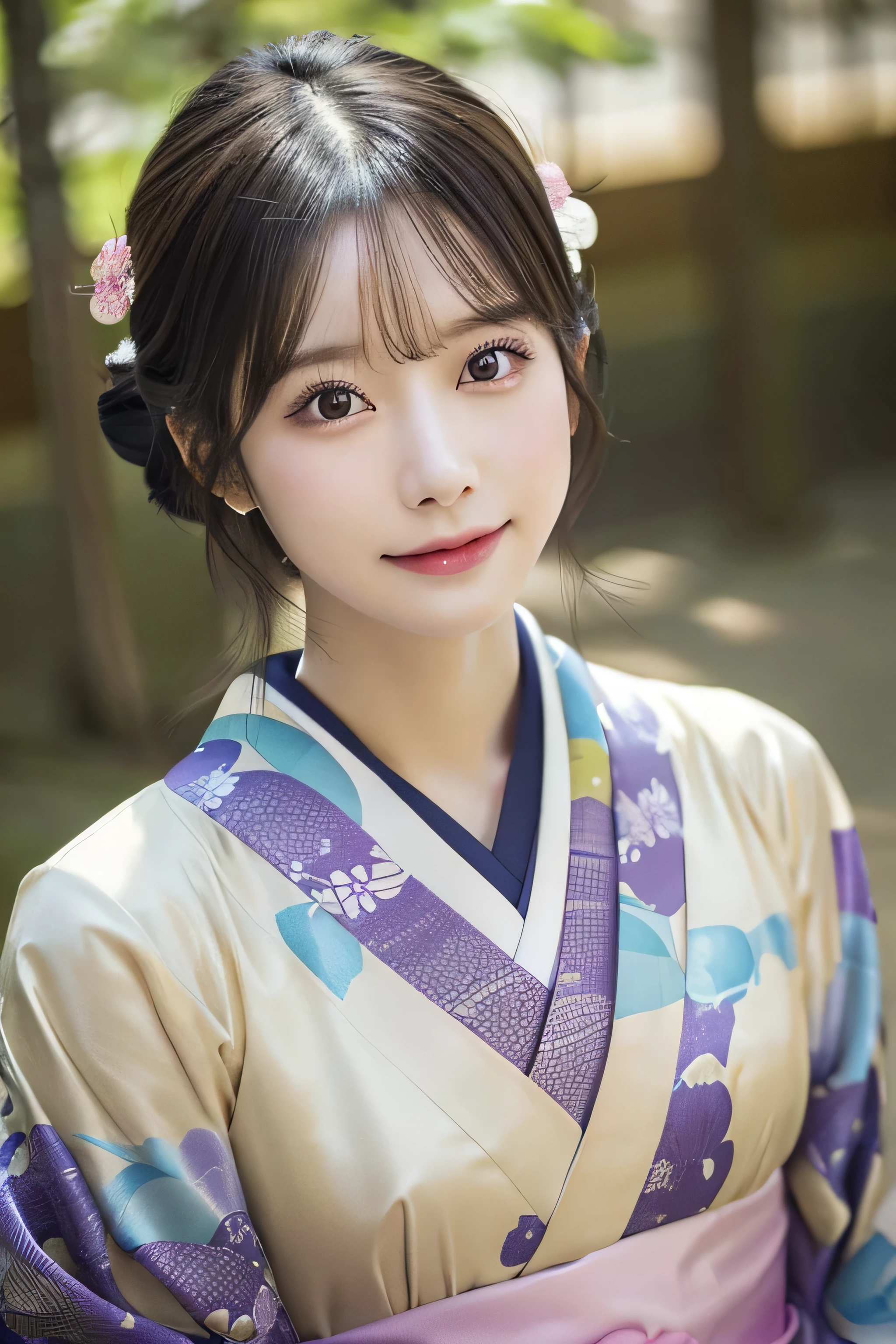 (Kimono)、((35 year old))、randome pose、(top-quality,masterpiece:1.3,超A high resolution,),(ultra-detailliert,Caustics),(Photorealsitic:1.4,RAW shooting,)Ultra-realistic capture,A highly detailed,High resolution 16K human skin closeup、 Skin texture is natural、、The skin looks healthy with an even tone、 Use natural light and color,1 girl,japanes,,kawaii,A dark-haired,Middle hair,,smil,,(depth of fields、chromatic abberation、、Wide range of lighting、Natural Shading、)、