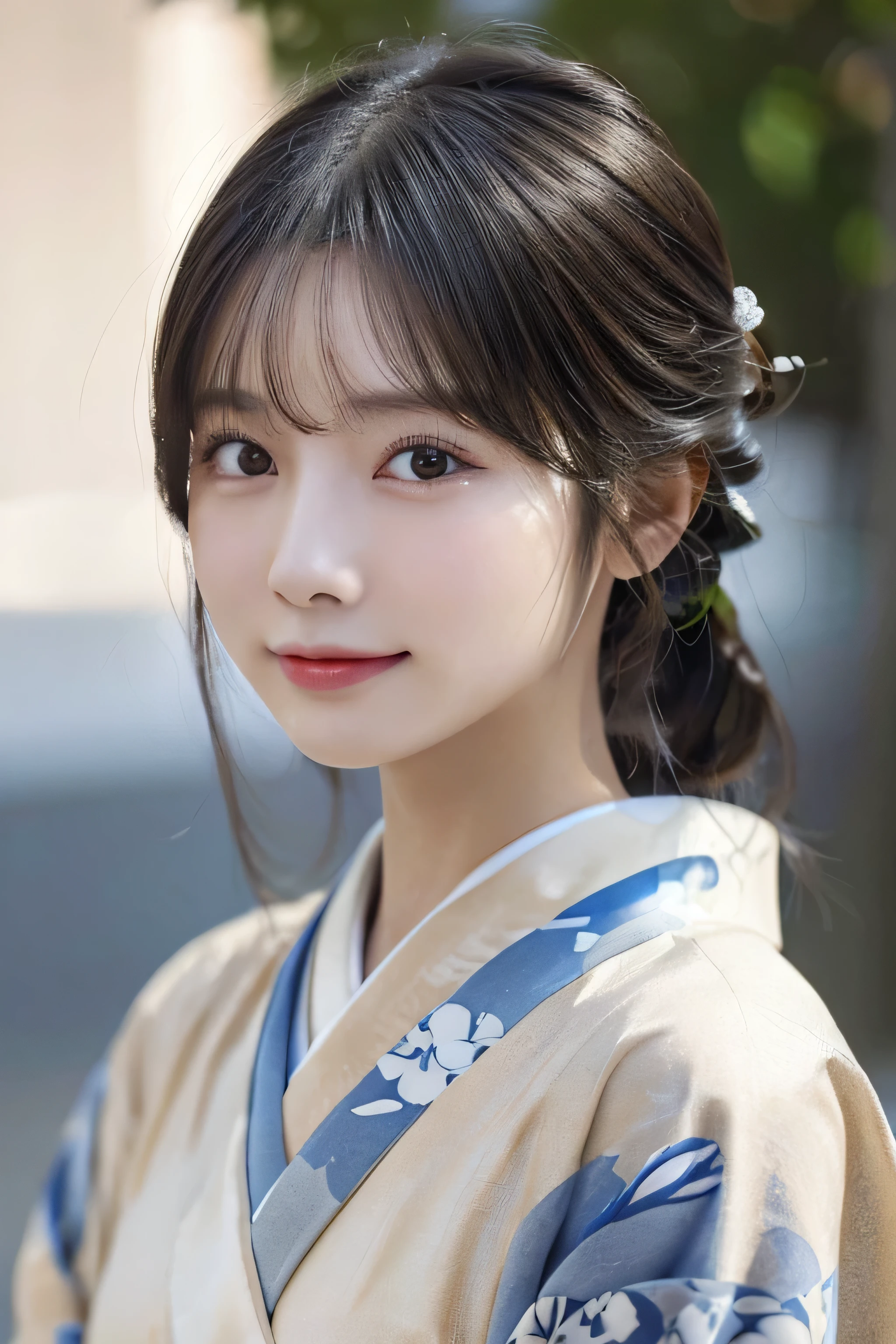 (Kimono)、((35 year old))、randome pose、(top-quality,masterpiece:1.3,超A high resolution,),(ultra-detailliert,Caustics),(Photorealsitic:1.4,RAW shooting,)Ultra-realistic capture,A highly detailed,High resolution 16K human skin closeup、 Skin texture is natural、、The skin looks healthy with an even tone、 Use natural light and color,1 girl,japanes,,kawaii,A dark-haired,Middle hair,,smil,,(depth of fields、chromatic abberation、、Wide range of lighting、Natural Shading、)、
