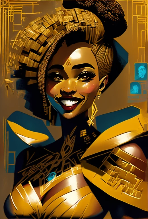 (melhor qualidade, 4k, 8k, high resolution, obra-prima: 1,2), ultra detalhada, (realista, fotorrealista, fotorrealista: 1,37),(melhor qualidade, realista),
Mulher (35 anos, Nigeriana, extremamente bonita, maquiagem afrofuturista) (Deusa), medidas((Busto 99cm), (cintura 66cm),quadril(95),(Altura perna 88cm), (entre pernas 68)), roupa (amarelo ouro, (typical nigeria), altamente detalhado), linda coroa,sorriso bonito, alegre no rosto, corpo perfeito, pernas musculosas, Uma Deusa, lighting directs to her.
Ambiente ( umbral, umbralino,pantanoso, escuro ao fundo, lodo, arvores disformes), Expression hiper-realista
melhor qualidade,obra de arte,ultra high resolution,(fotorrealista:1.4),foto crua,(Authentic leather texture:1.3),(film grain:1.3), (Expression)((corpo todo:1.3)) ((sorriso:1.3))
,cinematic, excellent lighting), estilo cru, natural lighting, sombras sutis, rosto expressivo, cores frescas e vibrantes, cabelos fluindo com movimento, atmosfera arejada e leve, inspiradora e vibrante fortalecedora. - estilo cru, afrofuturismo