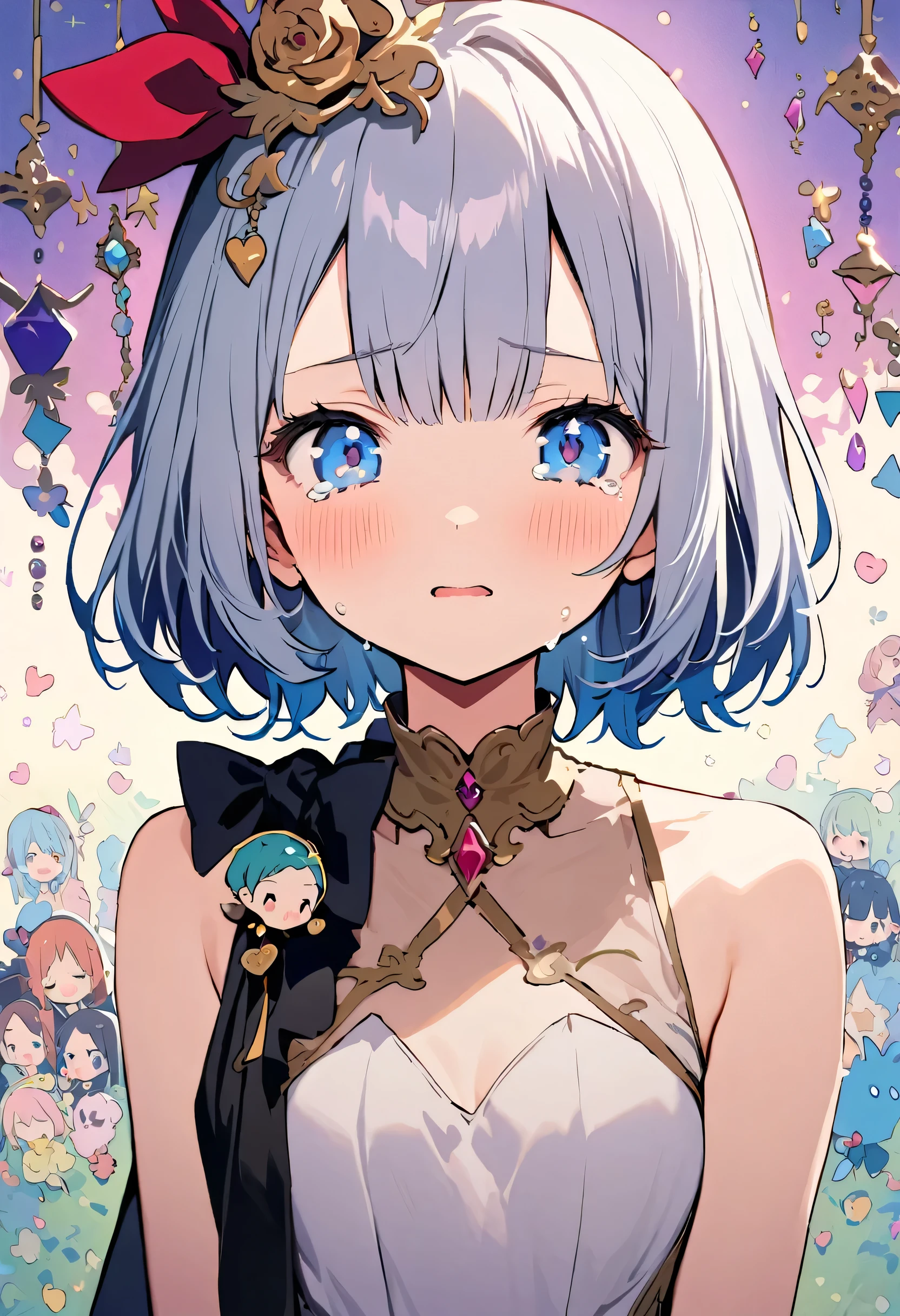 masterpiece, highest quality, Illustration of the novel, High resolution, 18+ Adult content, Sensual, Intimate, Emotional, Passionate, romantic, sweet, Adorable, Innocent, Pure, Charming, Charming, Charm, Mysterious, Charming, Charming, Immersive, Charming, dream-like, Surreal, Imaginative, Whimsical, artistic, Avant-garde, timeless, elegant, Sophisticated, chic, Sophisticated, personality, original, Charming,((Lori:1.3)),((Beautiful Tears))、Upper Body、(Little),(Female Warrior:1.3),
