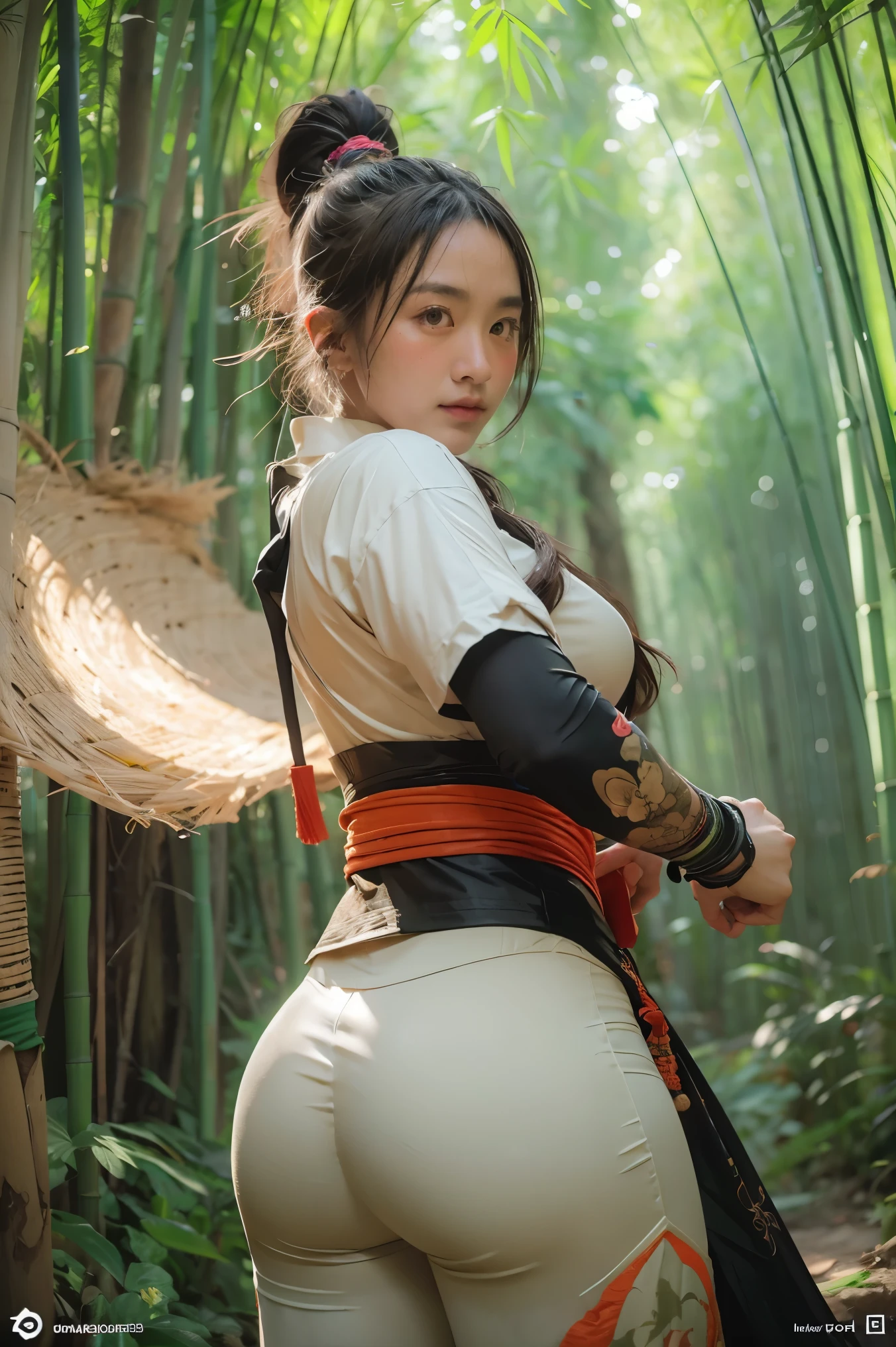 bamboo forest background，A look of determination，colorful vivid octane render, cybernetic and highly detailed, loba andrade from apex legends, created in unreal engine 5, made in unreal engine 5, trending on unreal engine 5, Antique portraits, Martial arts fantasy style 8k octane rendering, rendered in unreal 5, rendered in high octane