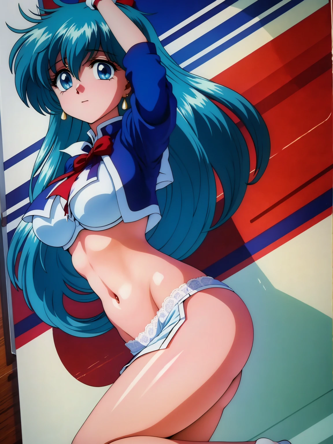 (masterpiece, highest quality:1.2), Tiangong Gui ，1 girl, Lonely,Subtle blue hair color, White underwear, Panty shot