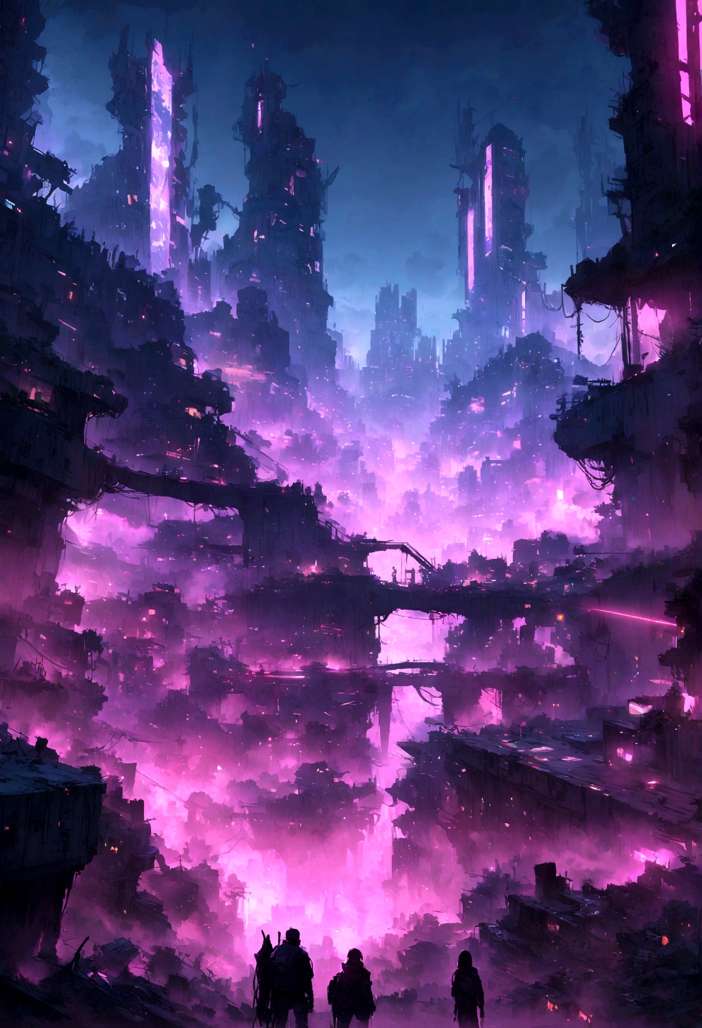 Post-apocalyptic 5K night cyberpunk landscape