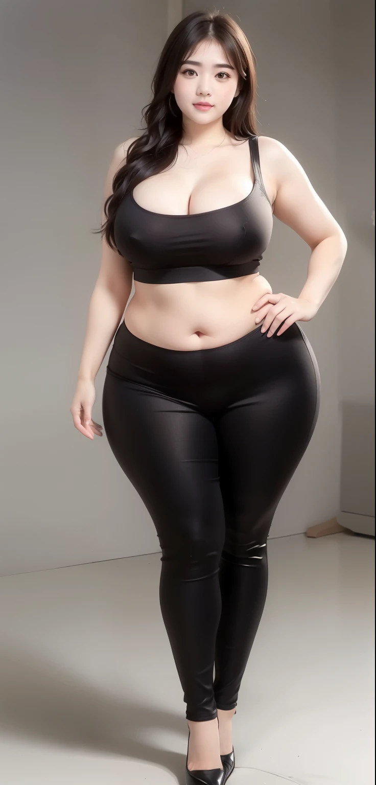 a woman in a skirt posing for a picture, curvy hourglass figure, wearing tight simple clothes, good hips and long legs, curvy model, very sexy outfit, perfectly proportioned, thick legs, thick body, seductively looking in front, massive legs towering over you, tight attire, thicc, wide hips, widest hips, full body, chubby cheeks, mature face