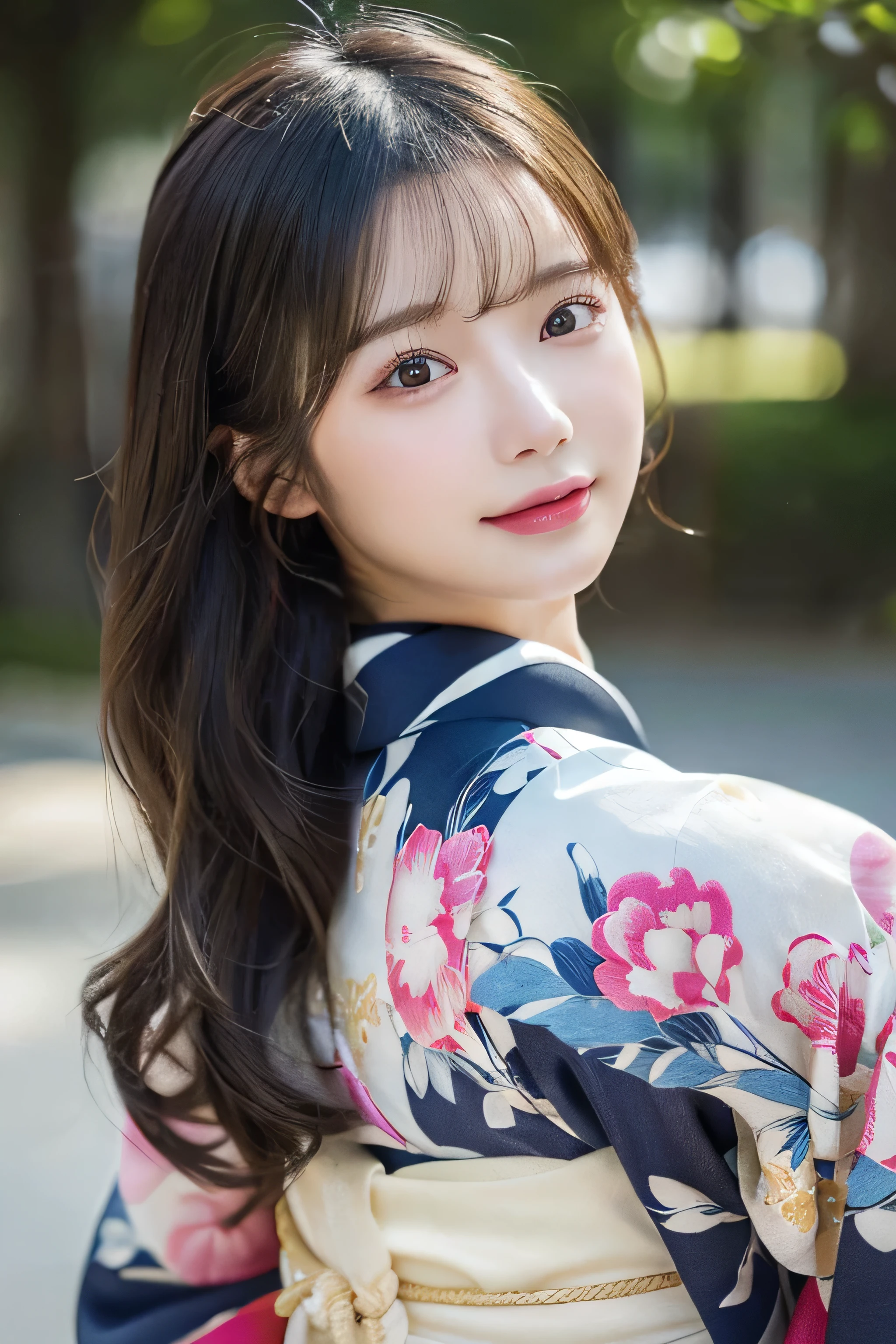 (Kimono)、((35 year old))、randome pose、(top-quality,​masterpiece:1.3,超A high resolution,),(ultra-detailliert,Caustics),(Photorealsitic:1.4,RAW shooting,)Ultra-realistic capture,A highly detailed,High resolution 16K human skin closeup、 Skin texture is natural、、The skin looks healthy with an even tone、 Use natural light and color,1 girl,japanes,,kawaii,A dark-haired,Middle hair,,smil,,(depth of fields、chromatic abberation、、Wide range of lighting、Natural Shading、)、