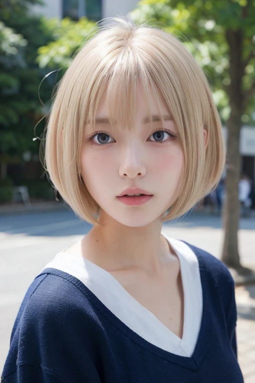 Sexy big 、Sexy cute looks and cute 15 year old beautiful girl, Beautiful and sexy face、A strong wind blows my hair in front of my face、A short-haired blonde with cute, sexy eyes hidden by long bangs.、cute ribbon