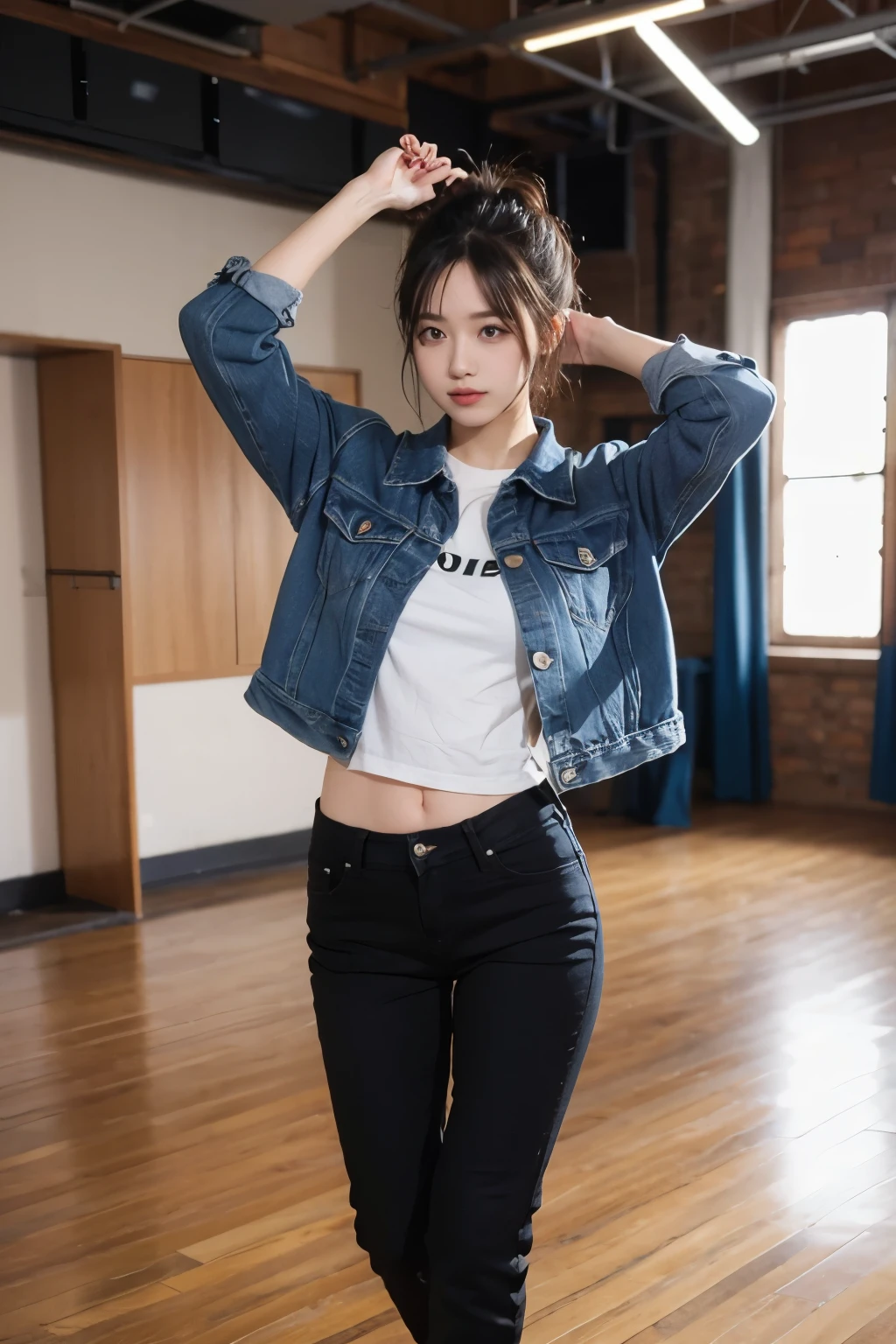 Dance Instructor,denim jacket,Black pants
