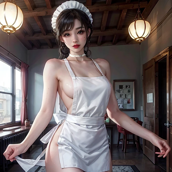 (top-quality)、 (masterpiece)、(Professional lighting with fewer shadows)、 (Bewitching)、 (A hyper-realistic)、(Stylish), (perfect anatomia)、(3People Girls、Bend over and stick your butt out towards the camera), ( Huge breasts:1.5), (Bright and even whitening skin without wrinkles and steps), (Beautiful blue eyes with long eyelashes and red tear bags)、 (Braided half-up hair fluttering in the wind), (The costume is naked and wearing only a ruffled apron:2.0), (To beautifully emphasize the proud super big ass、Showing off a pose with the buttocks exposed from directly behind:1.7), (Bewitchingly touching each other's breasts and crotches), (detailed beautiful faces), (Shot in a garden full of flowers),